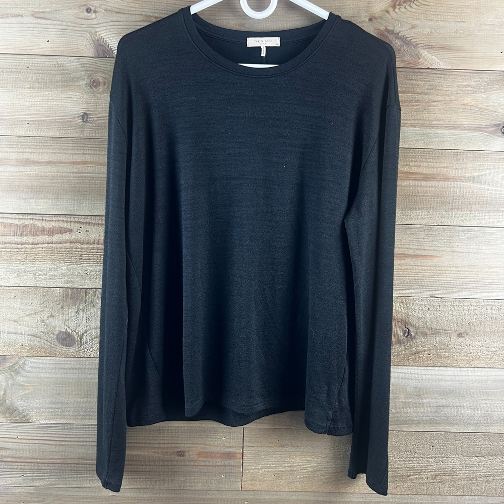 Rag & Bone Womens Shirt Hudson Long Sleeve Black Minimalist Basic Layering Large